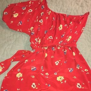 Rebecca Taylor Red Poppy Floral One Shoulder Dress
